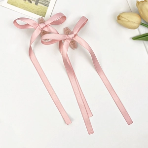 Fermagli per capelli a fiocco rosa con nastri lunghi in stile balletto francese