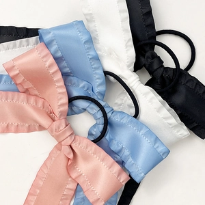 Elastici per capelli con fiocco stile balletto in raso rosa, blu, bianco e nero con onde