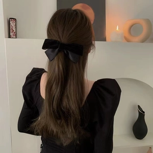 French Vintage Velvet Bow Hair Clip Elegant Large Satin Spliced Hairpin For Women Girls Daily Party Hair Accessories