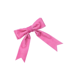 Pink velvet bow hair clip with elegant long tails for a vintage French aesthetic look