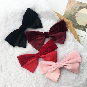 French vintage velvet bow hair clips set in black burgundy red and pink colors