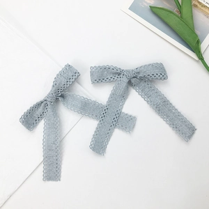 Lace bow hair clip set in light blue Morandi color with French vintage style embroidery