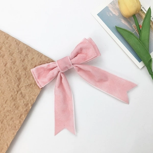 Pink velvet bow hair clip with long ribbons in French vintage style for women