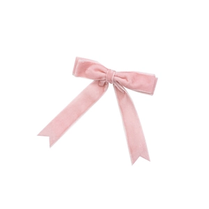 Sweet pink velvet double-layered bow hair clip with long ribbons for women
