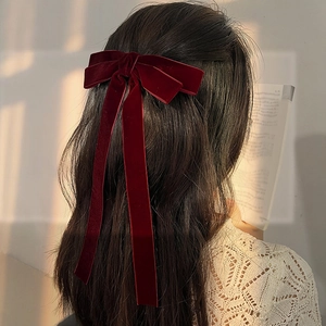 Elegant Velvet Bow Hair Clip Long Streamer Tassel Hairpin French Vintage Bowknot Duckbill Clip Sweet Daily Hair Accessories For Women