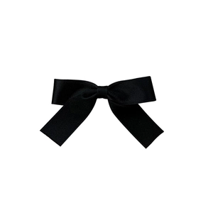 Classic black satin ribbon bow hair clip with handcrafted knot in minimalist sweet style
