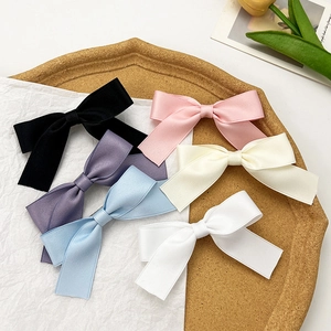 Solid Color Satin Ribbon Bow Hair Clip For Women Girls Sweet Mori Style Large Bowknot Duckbill Clip Daily Hair Accessories