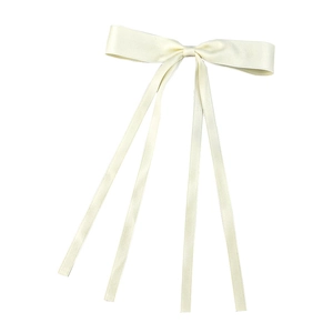 Barrette à cheveux élégante en satin blanc crème avec de longs rubans souples