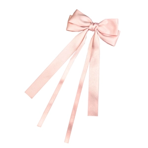 Pink satin ribbon bow hair clip with long streamers for elegant girls' hairstyling