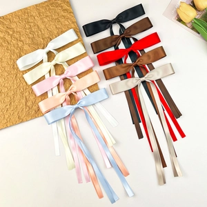 Solid Color Glossy Satin Ribbon Bow Hair Clip With Long Streamers Sweet Elegant Handmade Duckbill Clip Accessories For Women