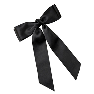 Elegant black grosgrain double-layered bow hair clip with long ribbon streamers for women