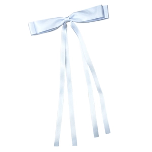 Light blue double-layered satin bow hair clip with long ribbons on white background