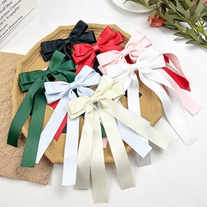 Women Elegant Bow Ribbon Hair Clip Long Streamer Satin Hair Bow Duckbill Clip Korean Style Sweet Hairpin Daily Party Headwear Accessory