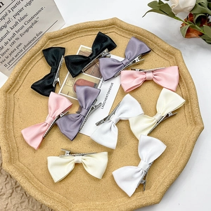 Sweet Satin 3D Bow Duckbill Hair Clips For Women Girls Elegant Korean Style Solid Color Hair Accessories Daily Hairpin