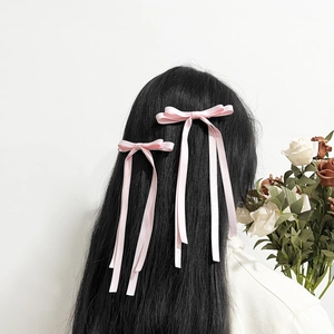 Pince À Cheveux À Nœud Papillon En Sangle Faite À La Main Avec Longs Rubans Douce Pince À Bec De Canard Pour Femmes