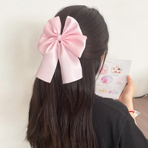 Élégante grande pince à cheveux nœud en satin rose pour femmes, accessoire polyvalent