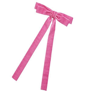 Elegant rose pink velvet bow hair clip with long streamers for a soft feminine style