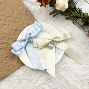 Sweet Satin Bowknot Hair Clip With Long Streamers For Women French Style Ribbon Hairpins Elegant Back Head Hair Accessories