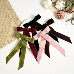Barrette Cheveux Vintage Français Nœud en Velours Long Ruban Épingle à Cheveux Élégante Douce Accessoires Cheveux Femme