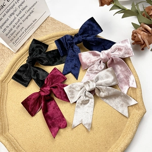 Vintage Fluweel Lint Strik Haarklem Voor Dames Franse Elegante Grote Strik Eendenbekclip Zoete Handgemaakte Haaraccessoires