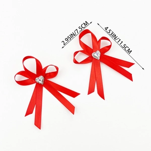 Barrettes nœuds rouges avec strass en cœur pour femmes, dimensions 11,5 cm x 7,5 cm