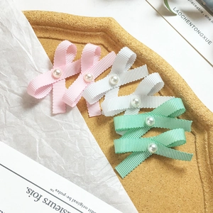 Sweet Grosgrain Ribbon Bow Hair Clips With Faux Artificial Pearl Elegant Duckbill Clips Daily Hair Accessories For Girls Women