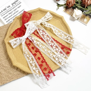 French Vintage Lace Bow Hair Clip With Long Streamers Elegant Floral Lace Hairpin For Women Sweet Bridal Hair Accessory