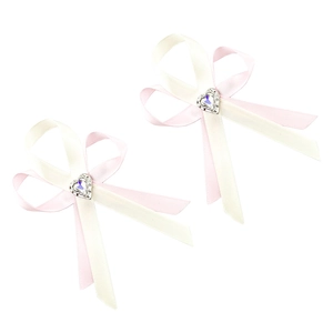 Lot de deux nœuds à cheveux rose et crème avec strass en cœur pour filles