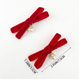 Barrettes à cheveux en velours rouge avec perles pour femmes bijoux vintage doux