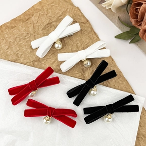 Pinces à Cheveux Nœud Papillon en Velours Rétro Avec Pendentif Künstliche Perle Style Français Pince Bec de Canard Pour Femme Accessoires