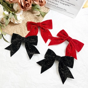Korean Style Sweet Red Velvet Bow Hair Clip For Women Glitter Sequin Christmas Hair Accessories Large Ribbon Duckbill Clip