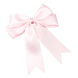 Pince à cheveux en satin rose avec longs rubans et clip métallique pour coiffure élégante