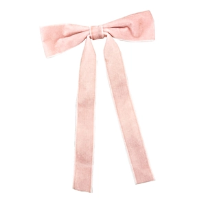 French vintage pink velvet bow hair clip with long ribbons for elegant women hairstyle