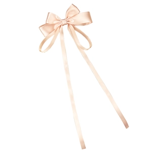 Pink satin ribbon bow hair clip with long flowing streamers for elegant women hairstyles