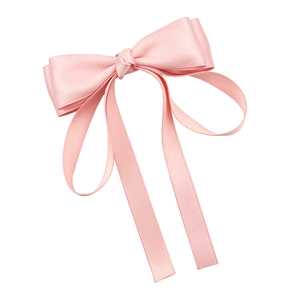Pink satin bow hair clip with long ribbons featuring a sweet silky minimalist design