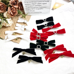 Sweet Vintage Velvet Bow Hair Clips Rhinestone Heart Bell Decor Duckbill Clips Elegant French Style Hairpins For Women