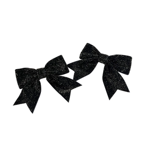 Set of two black sequined bow hair clips for women with sparkling silver glitter finish