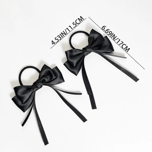 Set of 2 black satin bow hair ties for women with detailed 11.5cm x 17cm dimensions