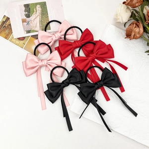 Satin Ribbon Bow Hair Tie With Long Streamer Elegant Ponytail Holder Handmade Elastic Hair Band For Women Fashion Hair Accessories