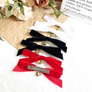 Sweet velvet bow hair clips with gold bells in red, black and white sets