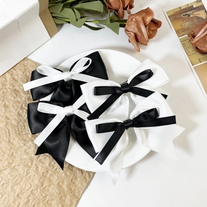 Japanese Style Black White Bow Hair Clips Minimalist Satin Ribbon Alligator Clips Versatile Hair Accessories For Women
