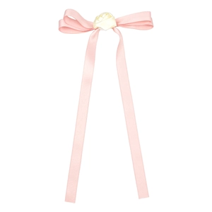 Barrette nœud en satin rose avec longs rubans et une rose blanche faite à la main