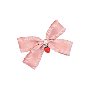 Barrette à cheveux élégante en velours rose avec nœud et fraise pour femmes
