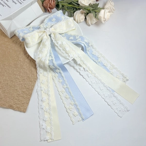 Élégante Grande Pince à Cheveux Nœud en Dentelle Avec Long Ruban Broderie Florale Française Vintage Coiffe Femme Accessoire