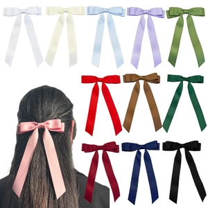 Women Elegant Satin Ribbon Bow Hair Clip Long Tassel Double Layer Duckbill Clip Fashion Versatile Hair Accessories
