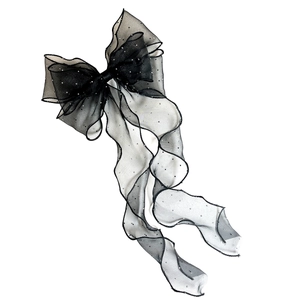 Eleganter schwarzer Organza-Haarclip mit Schleife, Strasssteinen und langen Bändern
