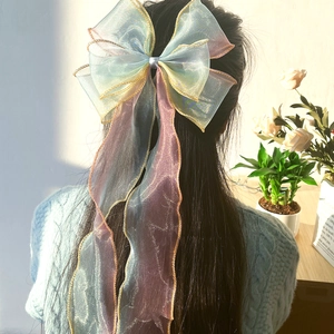 Elegante Große Netz Schleife Haarklammer Mit Langen Streamern Für Damen Französischer Stil Satin Organza Verlauf Haarschmuck