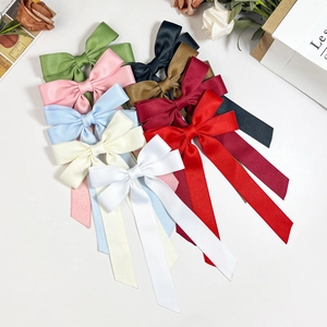 French Elegant Satin Bowknot Hair Clip With Long Ribbon Streamer For Women Girls Sweet Solid Color Alligator Clip Accessory