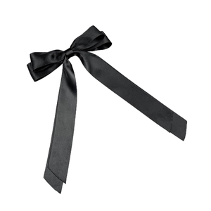 Elegante fermaglio per capelli in raso nero con fiocco e nastri lunghi per un look dolce