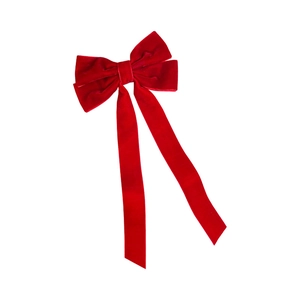 Elegant red velvet bow hair clip with long ribbons for women, sweet and stylish hair accessory